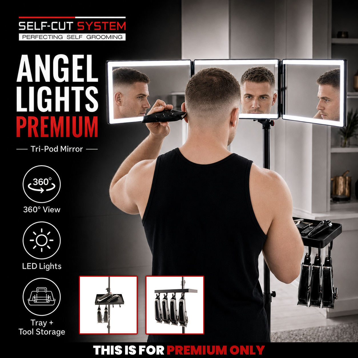Self-Cut System 360° LED Mirror - Choose the setup that fits your grooming space.